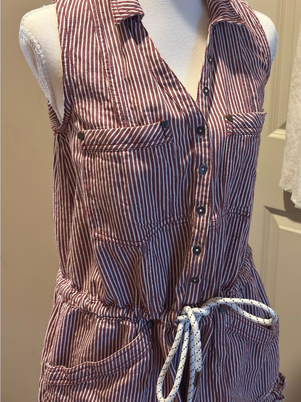 Anthropologie pilcro sleeveless denim drawstring romper